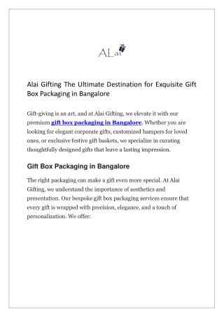 Alai Gifting The Ultimate Destination for Exquisite Gift Box Packaging in Bangalore