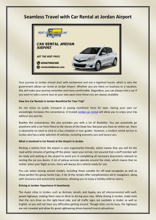 Car rental Jordan airport