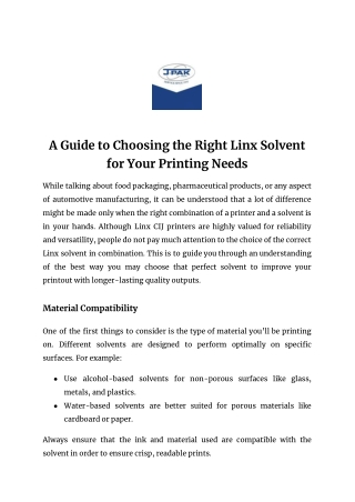 A Guide to Choosing the Right Linx Solvent for Your Printing Needs