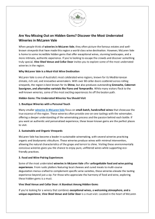 Are You Missing Out on Hidden Gems - Discover the Most Underrated Wineries in McLaren Vale