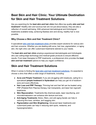 Best Skin and Hair Clinic_ Your Ultimate Destination for Skin and Hair Treatment Solutions