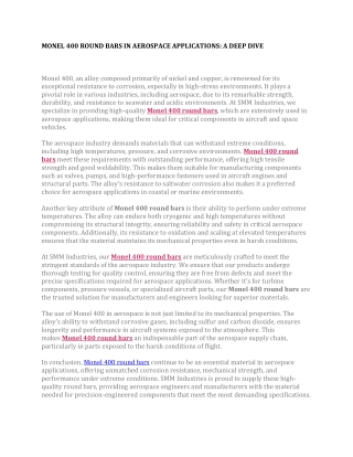 MONEL 400 ROUND BARS IN AEROSPACE APPLICATIONS A DEEP DIVE