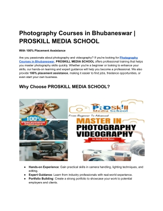 Photography Courses in Bhubaneswar  PROSKILL MEDIA SCHOOL