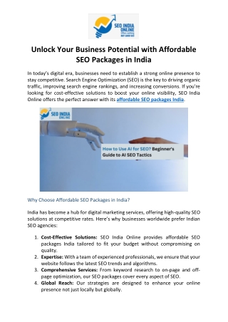 Unlock Your Business Potential with Affordable SEO Packages in India