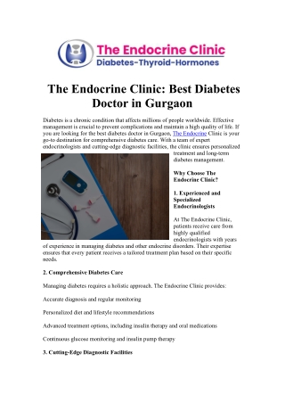 The Endocrine Clinic  Best Diabetes Doctor in Gurgaon