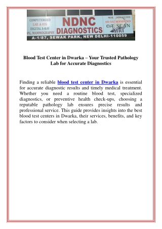 Blood Test Center in Dwarka  Your Trusted Pathology Lab for Accurate Diagnostics