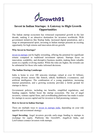 Invest in Indian Startups Today - Growth91