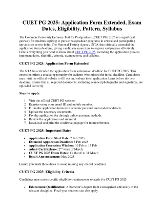 CUET PG 2025: Application Form Extended, Exam Dates, Eligibility, Pattern, Sylla