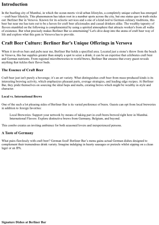 Craft Beer Culture: Berliner Bar's Unique Offerings in Versova