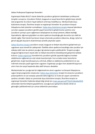Gebze Profesyonel Ergoterapi Hizmetleri