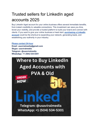 Buy Linkedin Accounts - PVA, Aged & Bulk (Instant Delivery)
