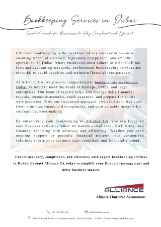 Bookkeeping Services in Dubai | Alliance CA