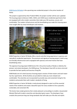 M3M Sector 94 Noida