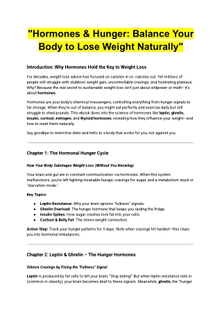 Hormones & Hunger Balance Your Body to Lose Weight Naturally