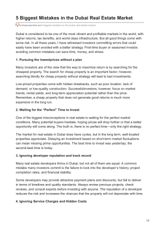 5 Biggest Mistakes in the Dubai Real Estate Market