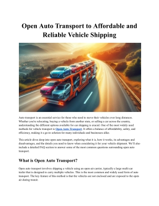 Open Auto Transport to Affordable and Reliable Vehicle Shipping