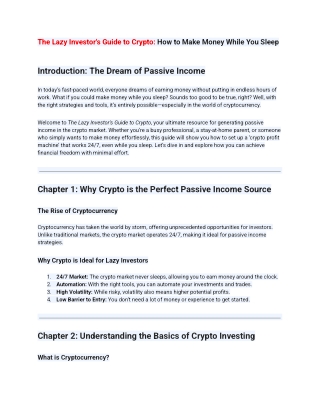 The Lazy Investor's Guide to Crypto How to Make Money While You Sleep