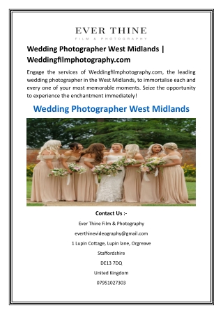 Wedding Photographer West Midlands  Weddingfilmphotography.com