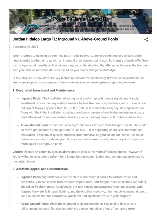 Jordan Hidalgo Largo FL: Inground vs. Above-Ground Pools