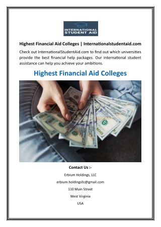 Highest Financial Aid Colleges  Internationalstudentaid.com