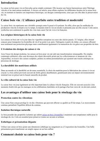 Caisse bois vin : L'alliance parfaite entre tradition et modernité