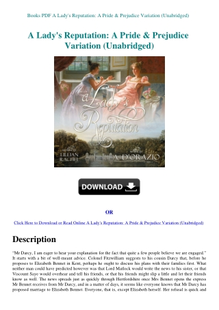 Books PDF A Lady's Reputation A Pride & Prejudice Variation (Unabridged)