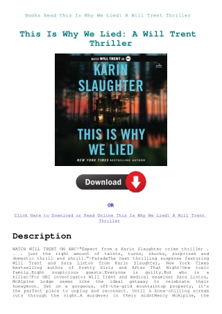 Books Read This Is Why We Lied A Will Trent Thriller