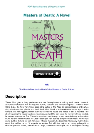 PDF Books Masters of Death A Novel