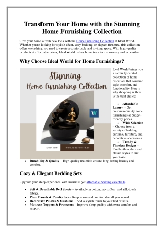 Transform Your Home with the Stunning Home Furnishing Collection