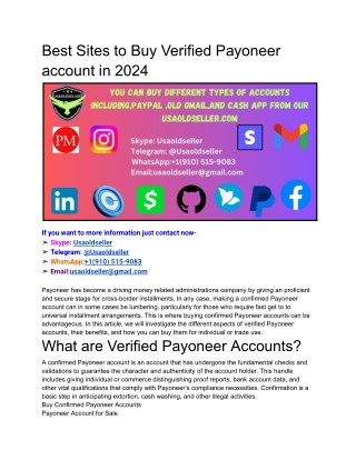 Best Sites to Buy Verified Payoneer account in 2024