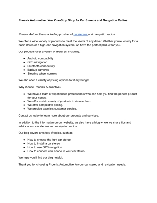 Phoenix Automotive_ Your One-Stop Shop for Car Stereos and Navigation Radios