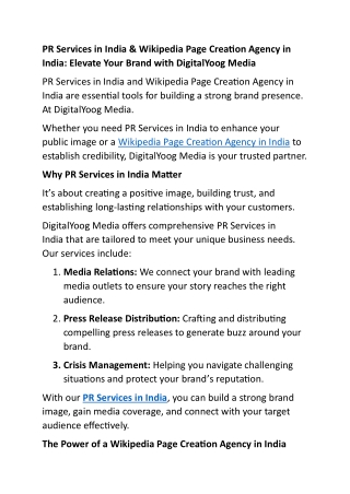 PR Services in India: Elevate Your Brand with DigitalYoog Media