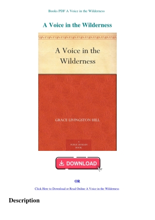 Books PDF A Voice in the Wilderness