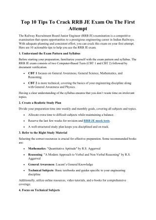 Top 10 Tips To Crack RRB JE Exam On The First Attempt