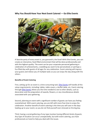 Why You Should Have Your Next Event Catered — Go Elite Events