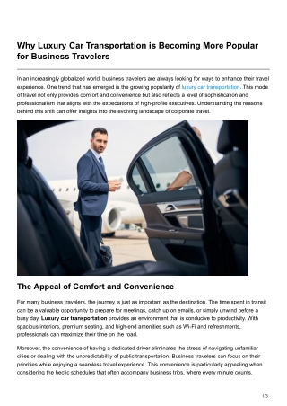 Why Luxury Car Transportation is Becoming More Popular for Business Travelers