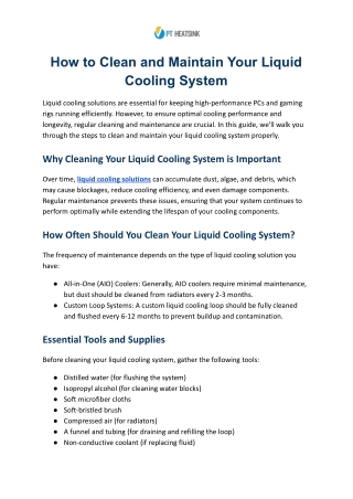 How to Clean and Maintain Your Liquid Cooling System