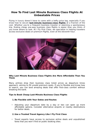 How To Find Last Minute Business Class Flights At Unbeatable Prices