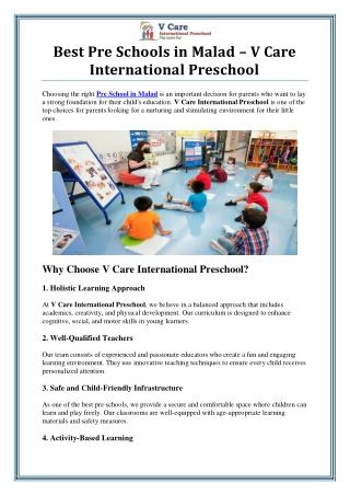 Pre Schools in Malad – V Care International Preschool