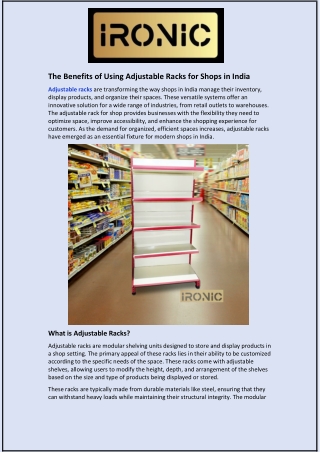 The Benefits of Using Adjustable Racks for Shops in India