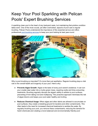 Keep Your Pool Sparkling with Pelican Pools' Expert Brushing Services