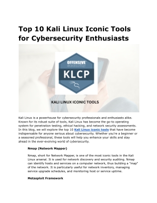 Top 10 Kali Linux Iconic Tools for Cybersecurity Enthusiasts