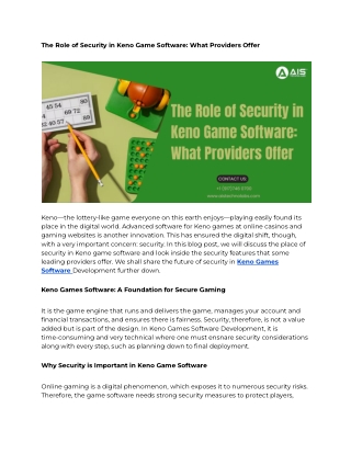 The Role of Security in Keno Game Software: What Providers Offer