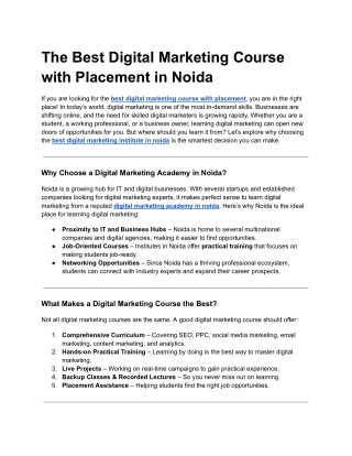 The Best Digital Marketing Course with Placement in Noida