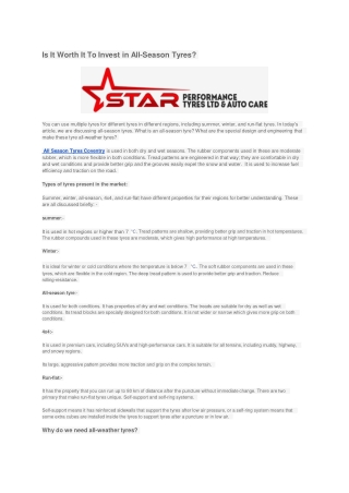 Is It Worth It To Invest in All-Season Tyres