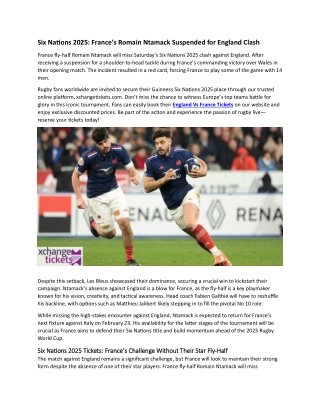 France’s Romain Ntamack Suspended for England Clash