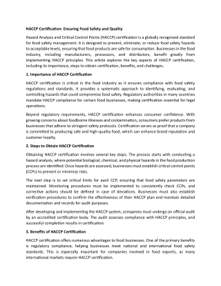 HACCP Certification