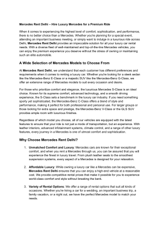 Mercedes Rent Delhi – Hire Luxury Mercedes for a Premium Ride