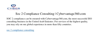Soc 2 Compliance Consulting | Cybervantage360.com