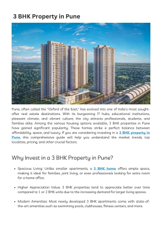 3 BHK Property in Pune Spacious Luxurious & Affordable Homes